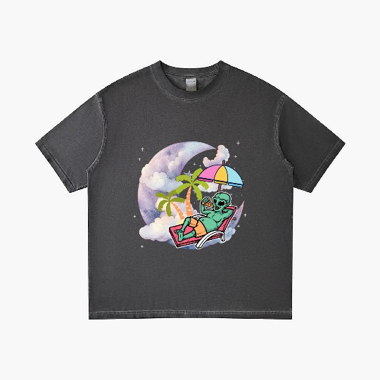 Galactic Alien Relaxing with Pizza Gradient T Shirts