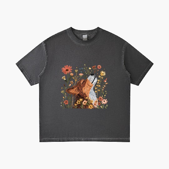Serene Howling Wolf Amid Floral Bloom Gradient T Shirts