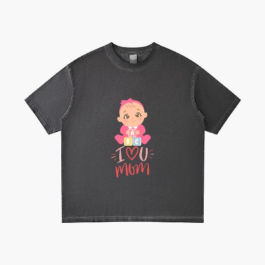 Cute Baby Girl with I Love Mom Message Gradient T Shirts
