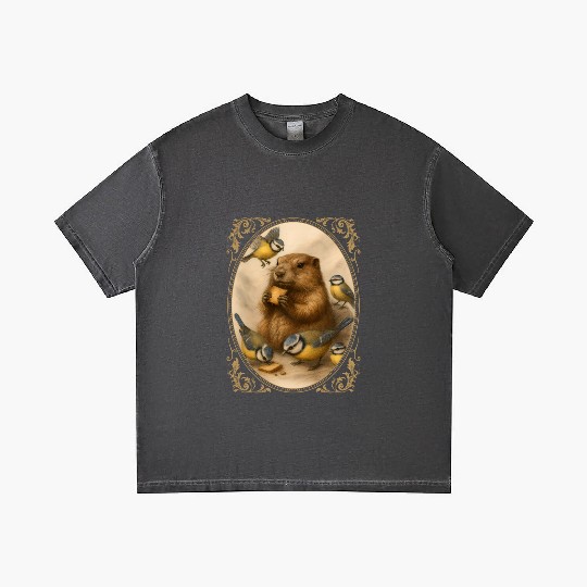Marmot groundhog cute animal eating with birds Gradient T Shirts