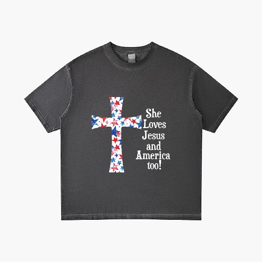 Patriotic Jesus Cross Design Gradient T Shirts