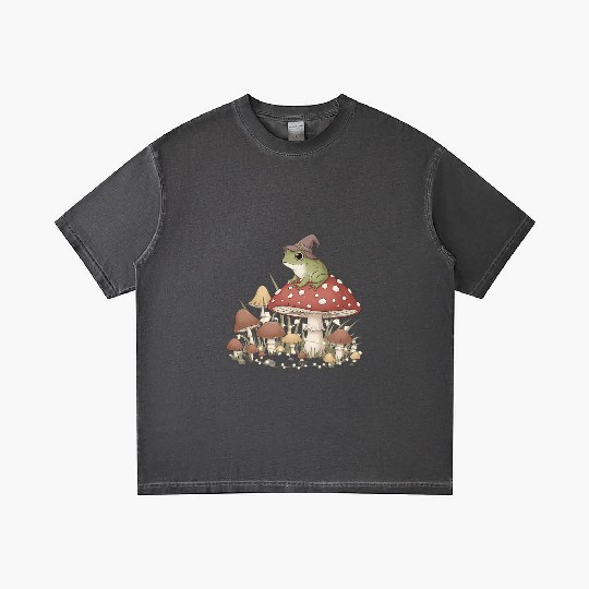 Whimsical Forest Frog in Magic Mushroom Scene Gradient T Shirts
