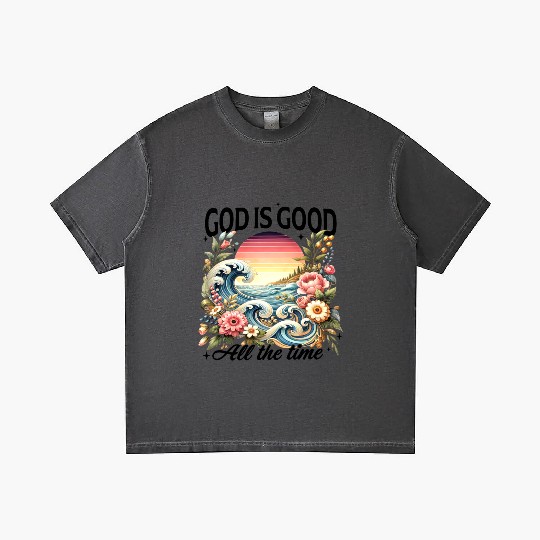 Elegant Wave and Floral Sunset Scene - GOD IS GOOD Gradient T Shirts