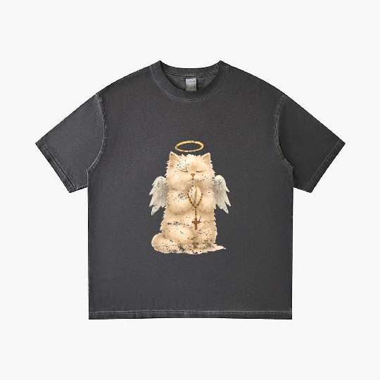 Heavenly Praying Cat with Angel Wings Gradient T Shirts