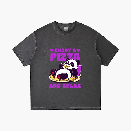 Cute Panda Enjoying Pizza Illustration Gradient T Shirts