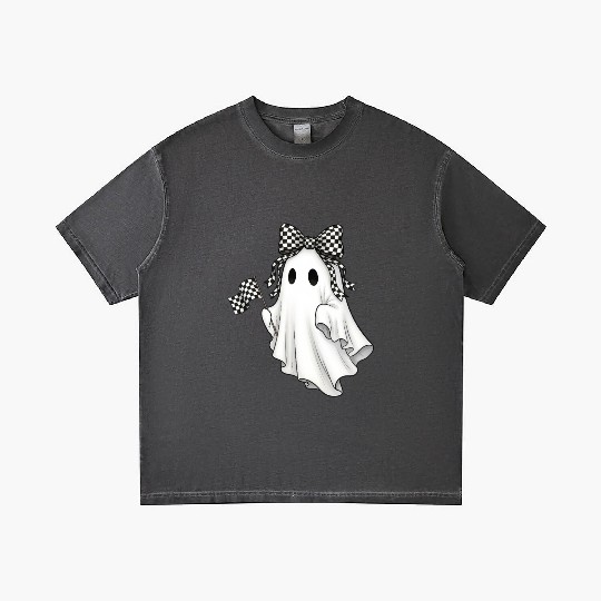Ghost Boo Checkered Bow Race Day Racing Flag Racer Gradient T Shirts