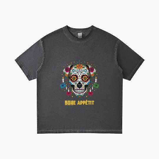 Day of Dead Dog Sugar Skull Art - Bone Appetit Gradient T Shirts