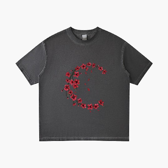 Red Moon Cherry Blossom Sakura Flower Design Gradient T Shirts