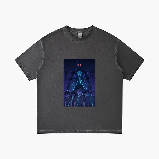 Neon AI Overlord with Kid Victims Gradient T Shirts