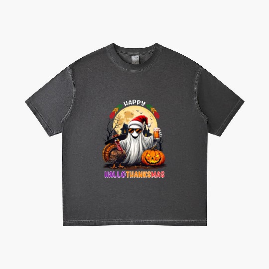 Happy Hallothanksmas Halloween Thanksgiving Xmas Gradient T Shirts