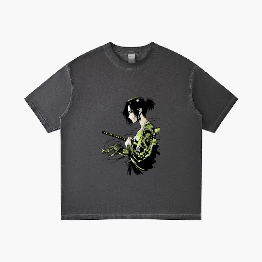 Manga - Neon Samurai with Dragon Ink Design Gradient T Shirts