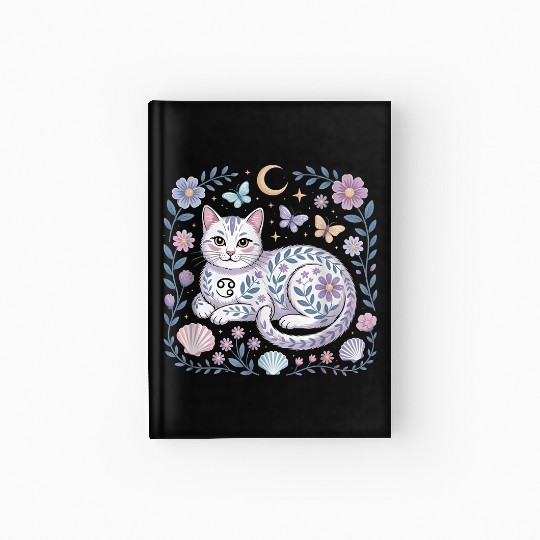 Cancer Zodiac Cat Mystical Art Hardcover Journal