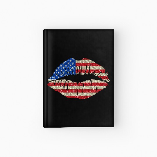 american flag lips glitter USA patriotic patriot Hardcover Journal