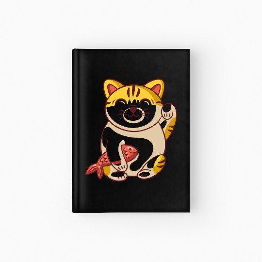Winking cat with fish Hardcover Journal
