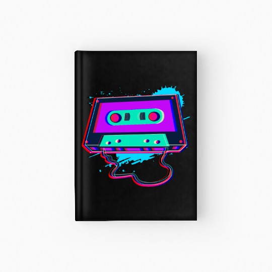 80s Music Cassette Tape : 3D, Neon, 80s songs Hardcover Journal