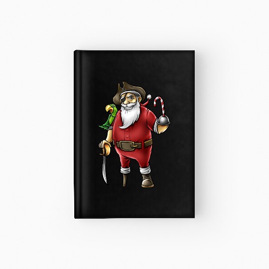 Santa Pirate Funny Christmas Candy Cane Hook Hand Hardcover Journal