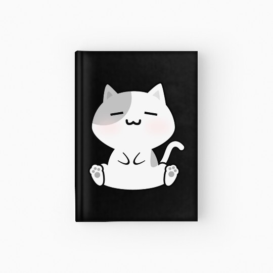 Relaxed White Cat Cartoon Hardcover Journal