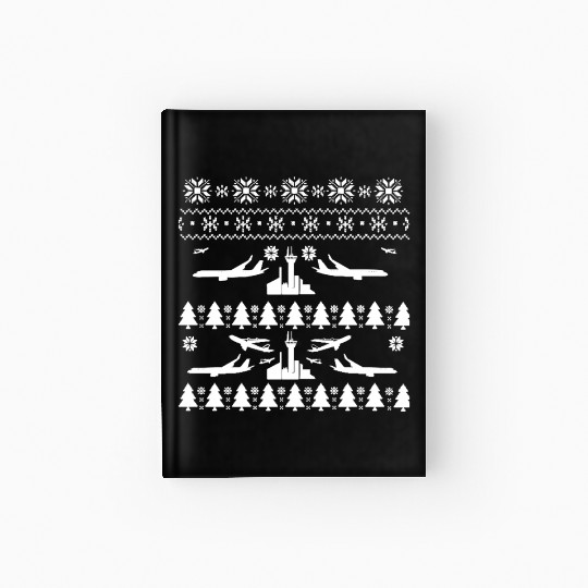 Ugly Christmas Airplane Pilot Trees Snowflakes Hardcover Journal