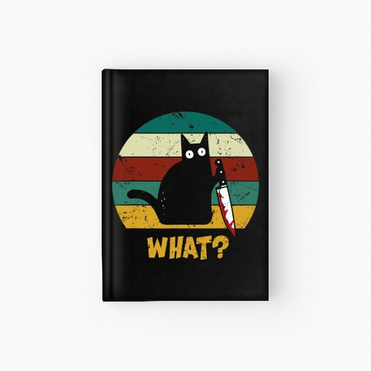WHAT Murderous Cat With Knife Vintage Halloween Hardcover Journal