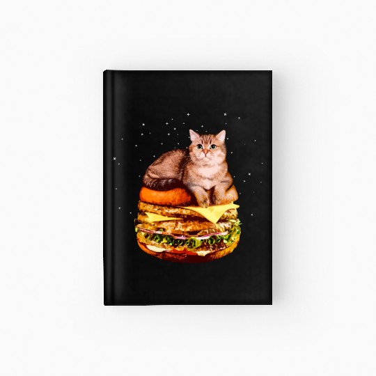 Hamburger Space Cat Funny Kitty Gift Hardcover Journal