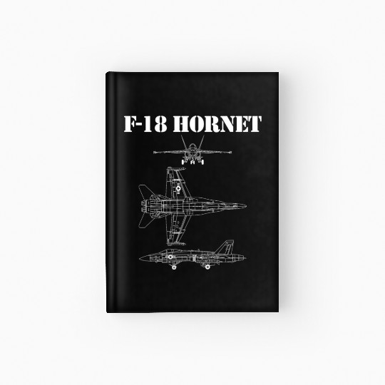 F18 Hornet Airplane Schematic In White F-18 Jet Hardcover Journal