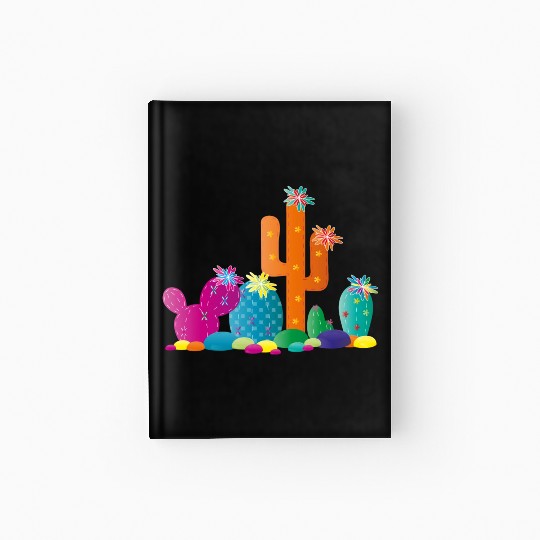 bright cactus rock garden with cactus flowers Hardcover Journal