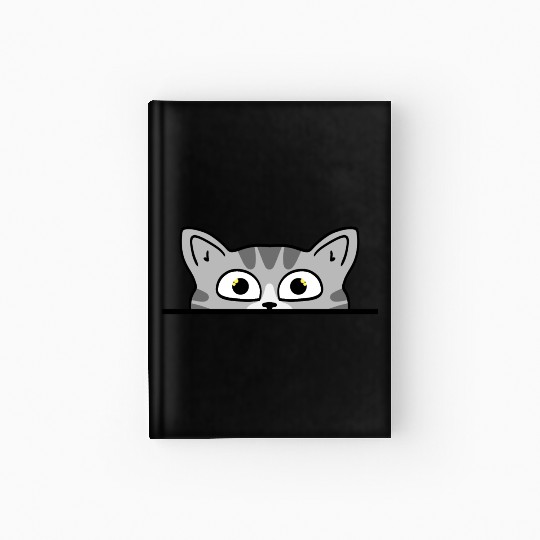 Cute funny curious grey cat peeking at you. Hardcover Journal