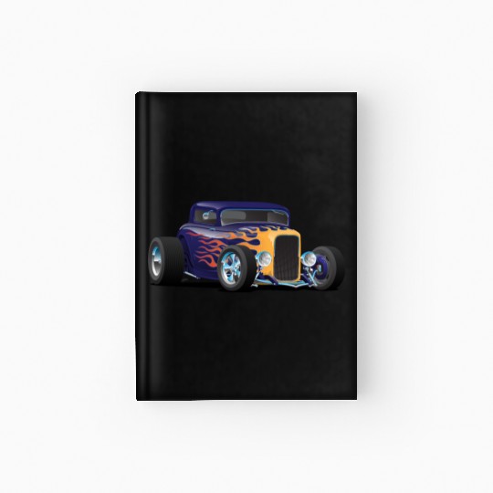 Vintage Hot Rod Car with Classic Flames Hardcover Journal