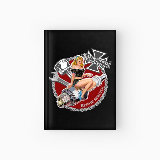 Old school repair service pinup Hardcover Journal