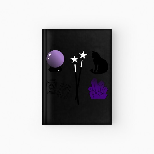 witch magic wand crystal ball tarot crystal cat Hardcover Journal
