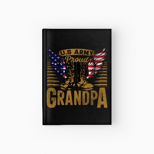 U.S Army Proud Grandpa With American Flag Veteran Hardcover Journal