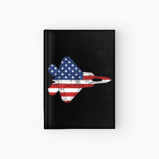 F-22 Raptor Fighter Jet Airplane American Flag F22 Hardcover Journal