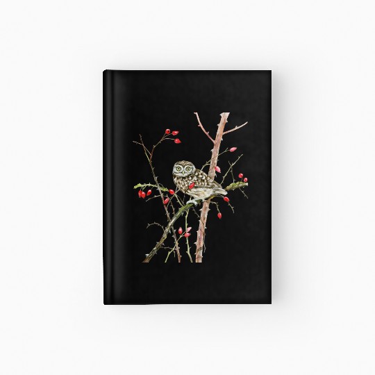 Little Owl On Rosehip - Garden Birds In Spring Hardcover Journal