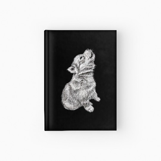 Cute Baby Howling Wolf Cub Sketch Hardcover Journal
