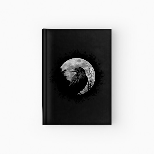 Mystic Black Crow Artwork Full Moon Raven Hardcover Journal