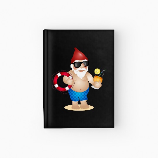 Garden gnome with swimming trunks and lifebuoy Hardcover Journal