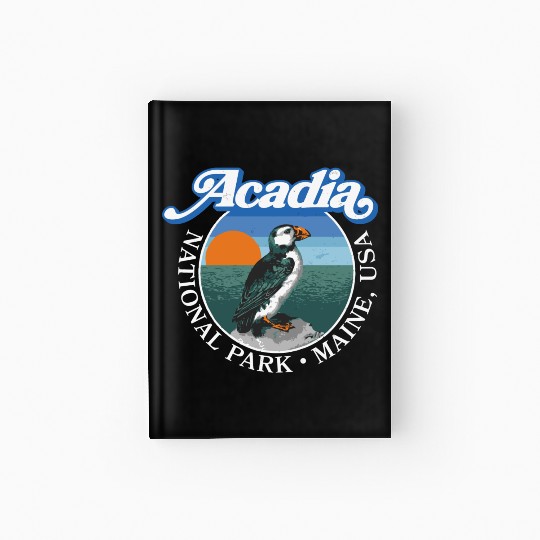 Retro Acadia National Park Vintage Maine Puffin Hardcover Journal