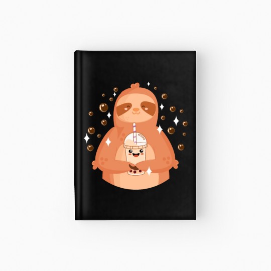 Boba Tea Kawaii Sloth Drinking Hardcover Journal