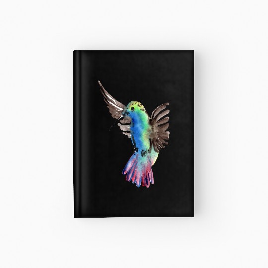 Colorful Watercolor Hummingbird flying pink Hardcover Journal