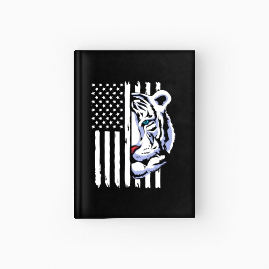 4th Of July American Flag White Tiger Hardcover Journal
