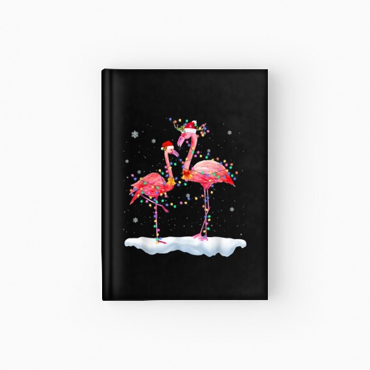 Flamingo Christmas Tree Santa Hat Xmas Light Merry Hardcover Journal
