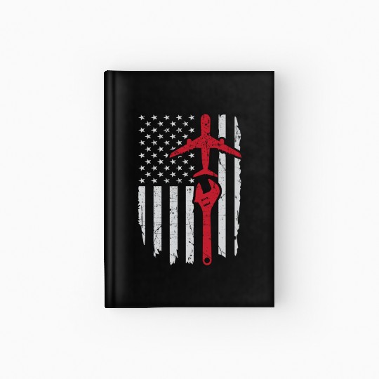 Airplane Mechanic US Flag Aviation Technician Gift Hardcover Journal