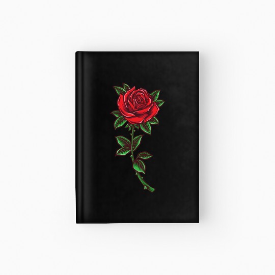 Red rose, Rose stem Hardcover Journal