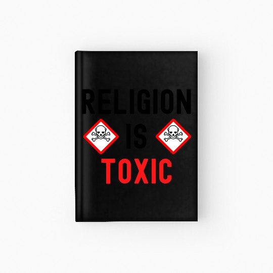 RELIGION Is TOXIC Skull Crossbones toxicity symbol Hardcover Journal