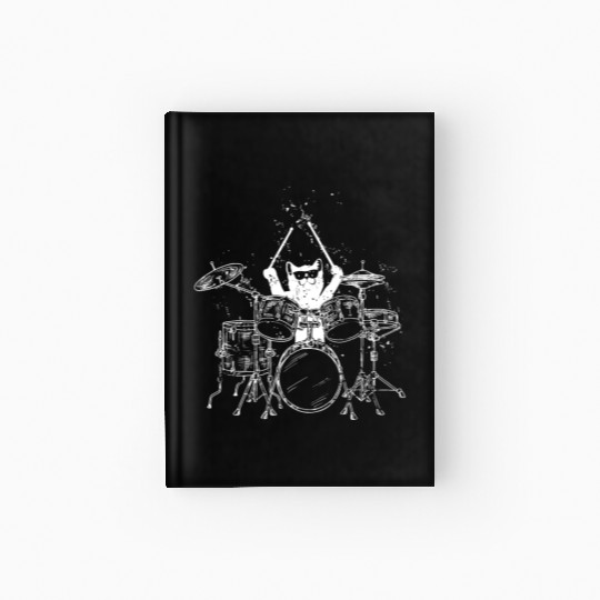 Punk Rockstar Kitty Cat Drummer Playing Drums Hardcover Journal