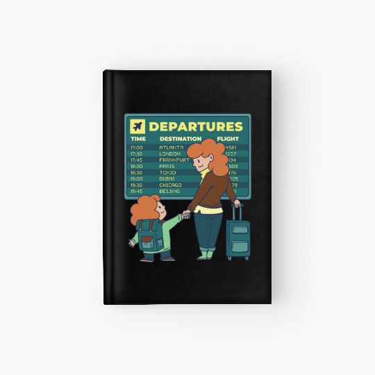 Airport Departures Flight Mom and Son traveling Ai Hardcover Journal