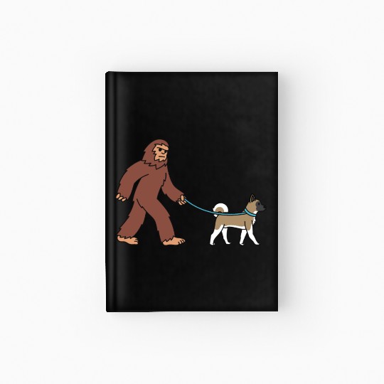 Bigfoot Sasquatch Walking Akita Hardcover Journal