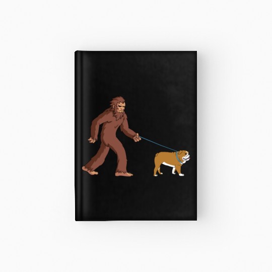 Bigfoot Sasquatch Walking English Bulldog Hardcover Journal