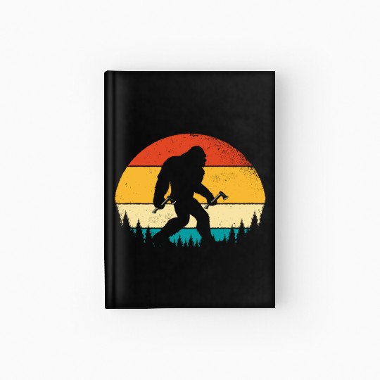 Funny Retro Vintage Style Bigfoot in Throwing Axe Hardcover Journal