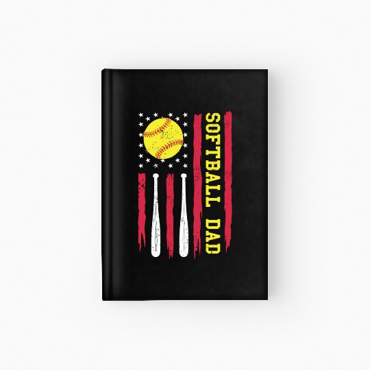 Softball Dad Vintage American Flag Hardcover Journal